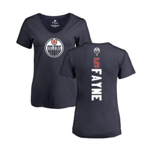 NHL Women Adidas Edmonton Oilers #5 Mark Fayne Navy Blue Backer Slim Fit V-Neck T-Shirt