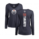 NHL Women Adidas Edmonton Oilers #56 Kailer Yamamoto Navy Blue Backer Slim Fit Long Sleeve T-Shirt