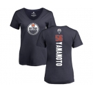 NHL Women Adidas Edmonton Oilers #56 Kailer Yamamoto Navy Blue Backer Slim Fit V-Neck T-Shirt