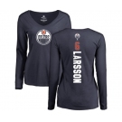 NHL Women Adidas Edmonton Oilers #6 Adam Larsson Navy Blue Backer Slim Fit Long Sleeve T-Shirt