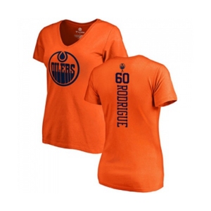 NHL Women Adidas Edmonton Oilers #60 Olivier Rodrigue Orange One Color Backer Slim Fit V-Neck T-Shirt