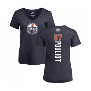 NHL Women Adidas Edmonton Oilers #67 Benoit Pouliot Navy Blue Backer Slim Fit V-Neck T-Shirt