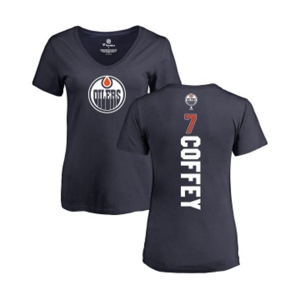 NHL Women Adidas Edmonton Oilers #7 Paul Coffey Navy Blue Backer Slim Fit V-Neck T-Shirt