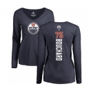 NHL Women Adidas Edmonton Oilers #75 Evan Bouchard Navy Blue Backer Slim Fit Long Sleeve T-Shirt