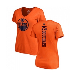 NHL Women Adidas Edmonton Oilers #75 Evan Bouchard Orange One Color Backer Slim Fit V-Neck T-Shirt