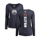 NHL Women Adidas Edmonton Oilers #77 Oscar Klefbom Navy Blue Backer Slim Fit Long Sleeve T-Shirt