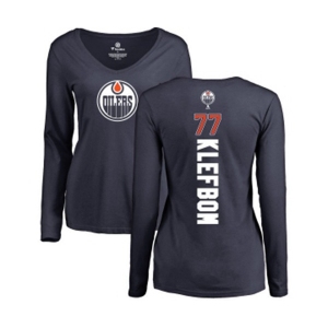 NHL Women Adidas Edmonton Oilers #77 Oscar Klefbom Navy Blue Backer Slim Fit Long Sleeve T-Shirt