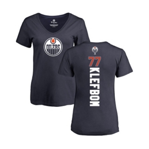 NHL Women Adidas Edmonton Oilers #77 Oscar Klefbom Navy Blue Backer Slim Fit V-Neck T-Shirt