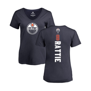 NHL Women Adidas Edmonton Oilers #8 Ty Rattie Navy Blue Backer Slim Fit V-Neck T-Shirt