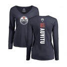 NHL Women Adidas Edmonton Oilers #81 Yohann Auvitu Navy Blue Backer Slim Fit Long Sleeve T-Shirt