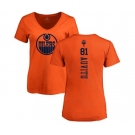 NHL Women Adidas Edmonton Oilers #81 Yohann Auvitu Orange One Color Backer Slim Fit V-Neck T-Shirt