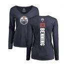 NHL Women Adidas Edmonton Oilers #83 Matt Benning Navy Blue Backer Slim Fit Long Sleeve T-Shirt