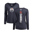 NHL Women Adidas Edmonton Oilers #91 Drake Caggiula Navy Blue Backer Slim Fit Long Sleeve T-Shirt