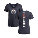 NHL Women Adidas Edmonton Oilers #91 Drake Caggiula Navy Blue Backer Slim Fit V-Neck T-Shirt