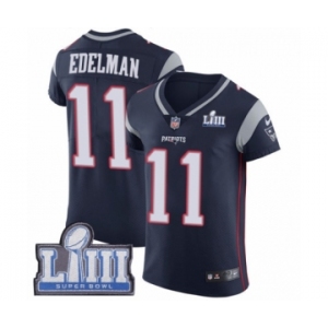 Men's Nike New England Patriots #11 Julian Edelman Navy Blue Team Color Vapor Untouchable Elite Player Super Bowl LIII Bound NFL Jersey