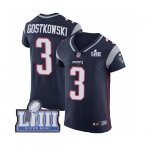 Men's Nike New England Patriots #3 Stephen Gostkowski Navy Blue Team Color Vapor Untouchable Elite Player Super Bowl LIII Bound NFL Jersey