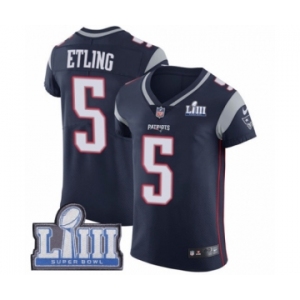 Men's Nike New England Patriots #5 Danny Etling Navy Blue Team Color Vapor Untouchable Elite Player Super Bowl LIII Bound NFL Jersey