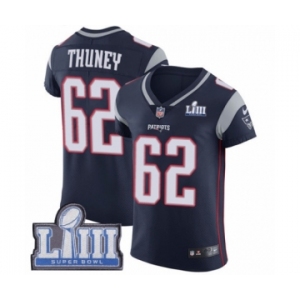 Men's Nike New England Patriots #62 Joe Thuney Navy Blue Team Color Vapor Untouchable Elite Player Super Bowl LIII Bound NFL Jersey