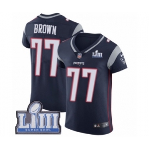 Men's Nike New England Patriots #77 Trent Brown Navy Blue Team Color Vapor Untouchable Elite Player Super Bowl LIII Bound NFL Jersey