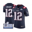 Men's Nike New England Patriots #12 Tom Brady Limited Navy Blue Rush Vapor Untouchable Super Bowl LIII Bound NFL Jersey