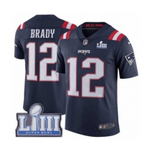 Men's Nike New England Patriots #12 Tom Brady Limited Navy Blue Rush Vapor Untouchable Super Bowl LIII Bound NFL Jersey