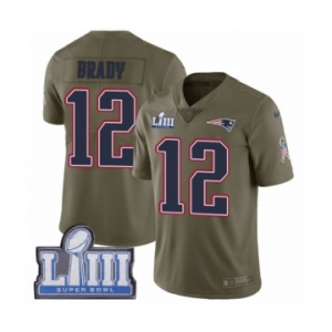 Men's Nike New England Patriots #12 Tom Brady Limited Olive 2017 Salute to Service Super Bowl LIII Bound NFL Jersey