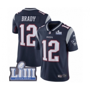Men's Nike New England Patriots #12 Tom Brady Navy Blue Team Color Vapor Untouchable Limited Player Super Bowl LIII Bound NFL Jersey