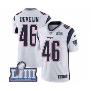 Men's Nike New England Patriots #46 James Develin White Vapor Untouchable Limited Player Super Bowl LIII Bound NFL Jersey