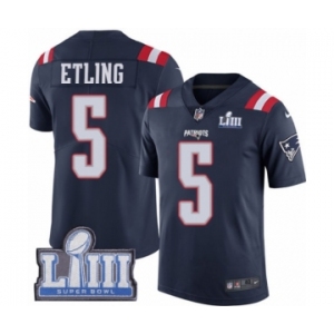 Men's Nike New England Patriots #5 Danny Etling Limited Navy Blue Rush Vapor Untouchable Super Bowl LIII Bound NFL Jersey