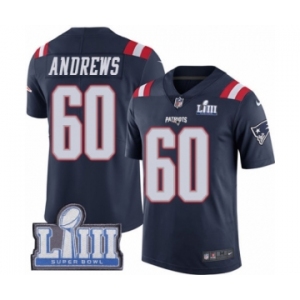 Men's Nike New England Patriots #60 David Andrews Limited Navy Blue Rush Vapor Untouchable Super Bowl LIII Bound NFL Jersey