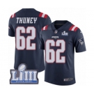 Men's Nike New England Patriots #62 Joe Thuney Limited Navy Blue Rush Vapor Untouchable Super Bowl LIII Bound NFL Jersey