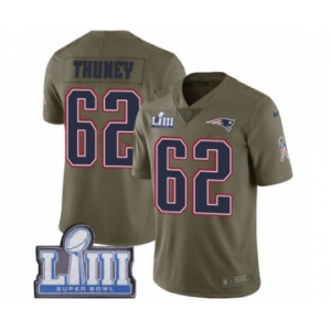 Men's Nike New England Patriots #62 Joe Thuney Limited Olive 2017 Salute to Service Super Bowl LIII Bound NFL Jersey
