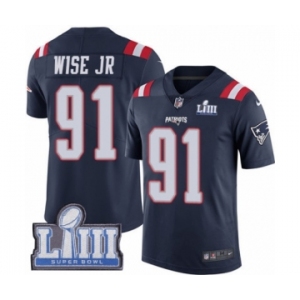 Men's Nike New England Patriots #91 Deatrich Wise Jr Limited Navy Blue Rush Vapor Untouchable Super Bowl LIII Bound NFL Jersey