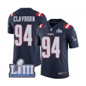 Men's Nike New England Patriots #94 Adrian Clayborn Limited Navy Blue Rush Vapor Untouchable Super Bowl LIII Bound NFL Jersey