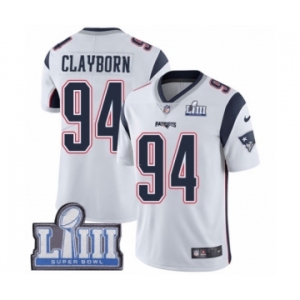 Men's Nike New England Patriots #94 Adrian Clayborn White Vapor Untouchable Limited Player Super Bowl LIII Bound NFL Jersey