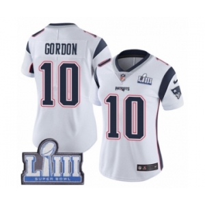 Women's Nike New England Patriots #10 Josh Gordon White Vapor Untouchable Limited Player Super Bowl LIII Bound NFL Jersey