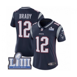 Women's Nike New England Patriots #12 Tom Brady Navy Blue Team Color Vapor Untouchable Limited Player Super Bowl LIII Bound NFL Jersey