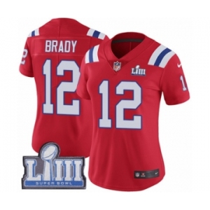 Women's Nike New England Patriots #12 Tom Brady Red Alternate Vapor Untouchable Limited Player Super Bowl LIII Bound NFL Jersey