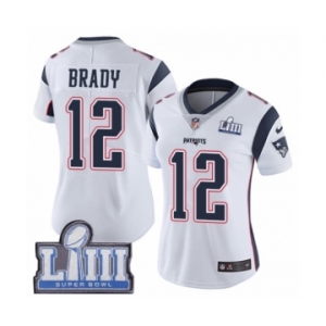 Women's Nike New England Patriots #12 Tom Brady White Vapor Untouchable Limited Player Super Bowl LIII Bound NFL Jersey