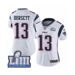 Women's Nike New England Patriots #13 Phillip Dorsett White Vapor Untouchable Limited Player Super Bowl LIII Bound NFL Jersey