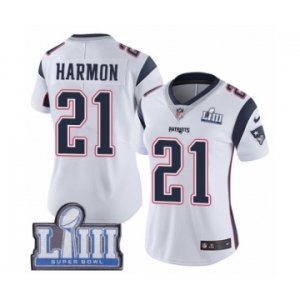 Women's Nike New England Patriots #21 Duron Harmon White Vapor Untouchable Limited Player Super Bowl LIII Bound NFL Jersey