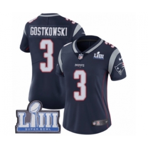 Women's Nike New England Patriots #3 Stephen Gostkowski Navy Blue Team Color Vapor Untouchable Limited Player Super Bowl LIII Bound NFL Jersey