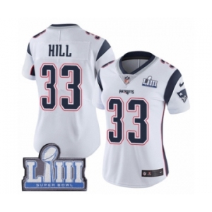 Women's Nike New England Patriots #33 Jeremy Hill White Vapor Untouchable Limited Player Super Bowl LIII Bound NFL Jersey