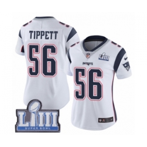 Women's Nike New England Patriots #56 Andre Tippett White Vapor Untouchable Limited Player Super Bowl LIII Bound NFL Jersey