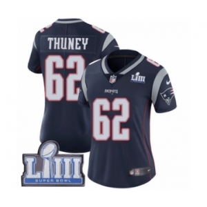 Women's Nike New England Patriots #62 Joe Thuney Navy Blue Team Color Vapor Untouchable Limited Player Super Bowl LIII Bound NFL Jersey