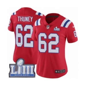 Women's Nike New England Patriots #62 Joe Thuney Red Alternate Vapor Untouchable Limited Player Super Bowl LIII Bound NFL Jersey