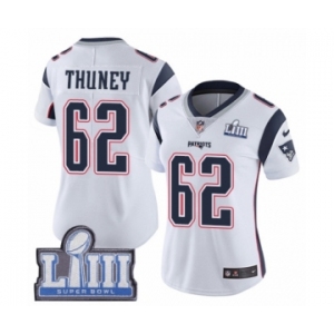 Women's Nike New England Patriots #62 Joe Thuney White Vapor Untouchable Limited Player Super Bowl LIII Bound NFL Jersey