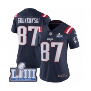 Women's Nike New England Patriots #87 Rob Gronkowski Limited Navy Blue Rush Vapor Untouchable Super Bowl LIII Bound NFL Jersey