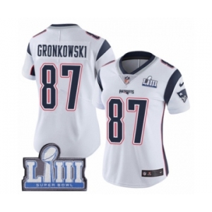 Women's Nike New England Patriots #87 Rob Gronkowski White Vapor Untouchable Limited Player Super Bowl LIII Bound NFL Jersey