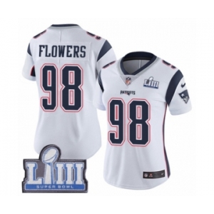 Women's Nike New England Patriots #98 Trey Flowers White Vapor Untouchable Limited Player Super Bowl LIII Bound NFL Jersey